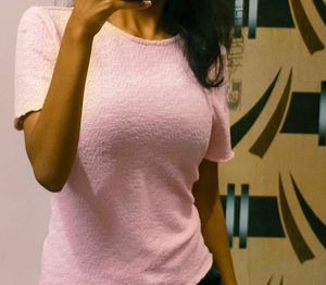 Zudio Stretchable Baby Pink Textured Crop Top