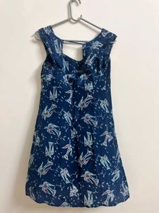 Blue Bird Print Dress