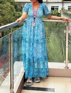 Blue Floral Print Midi Dress