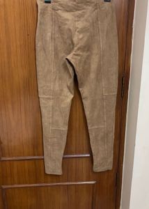 Zara Faux Suede Ankle Zip Skinny Leg Stretch Pants