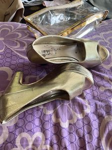 Gold Peep-Toe Heels
