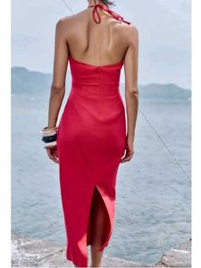 ZARA Red Halter Midi Dress
