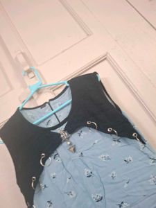Blue Floral Dress with Vest