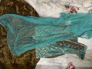 Teal Embroidered Pakistani Suit