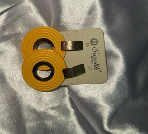 Swastik Yellow & Gold Earrings