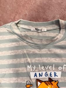 Cute Striped Tee with Cat Graphic