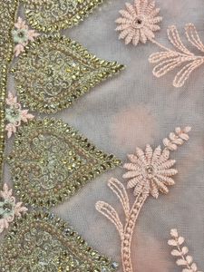 Peach Embroidery Net Sari