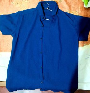 Blue Textured Short Sleeve Korean Shirt