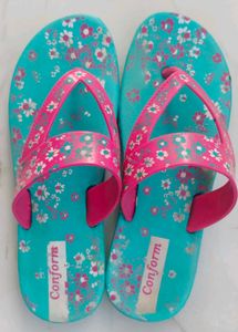 Pink Flower Print Sky Colour Plastic Slippers