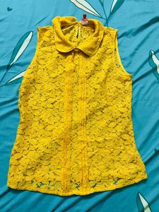 Yellow Net Collared Top