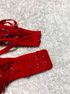 Red Lace Cut-Out Bodysuit (Free Size)