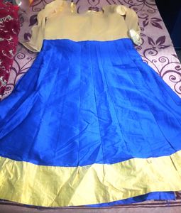 Golden Blue GOWNS With Cut Work Front Side.
