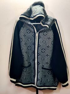 men's premium imported Blue Logo Wool Hooded jacke