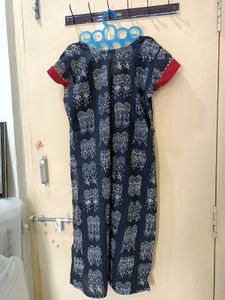 Black Print Kalamkari Dress with Red Trim