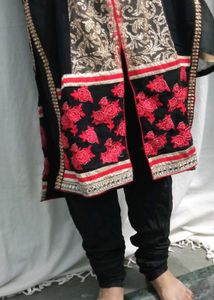 Elegant Black Pajama Kurta Set Red Women Xxl