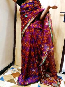Deep Purple-wine Complete Piku Faul Net Saree...