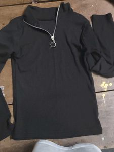 Black Zip-Up Long Sleeve Top