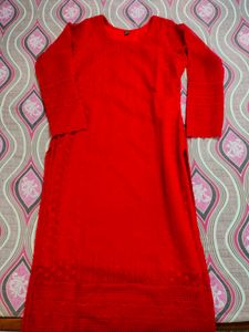 Elegant Georgette Chikankari Red Kurta