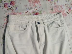 Cream Cargo Wide Leg Jeans