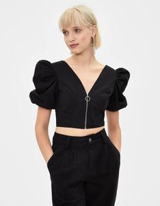 Chic Black Puff Sleeve Top