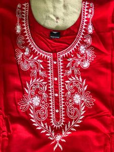 Red Embroidered Kurta