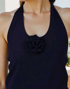 Elegant Navy Halter Slit Dress