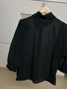 Black Sheer Cowl Neck Style Chiffon TOP