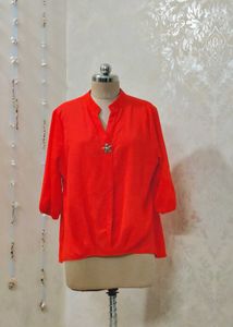 Vintage Orange Mandarin Collar Blouse