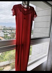 Red Lace Trim satin nightgown(nighty)