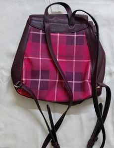Kate Spade Burgundy Plaid Flap Backpack