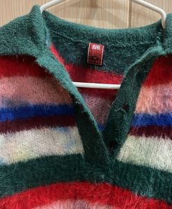 Japenese Vintage Striped Fuzzy Knit Sweater