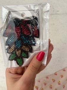 Black Floral Beaded Tassel Earrings