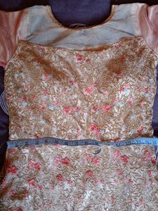 Pink Golden Ethnic Gown Wedding &amp; Festive Wear