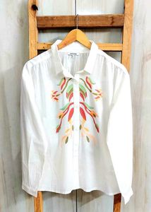White Embroidered Fine Cotton Shirt Size-48