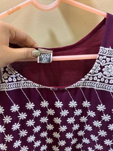 Again Purple Straight Embroidery Kurti