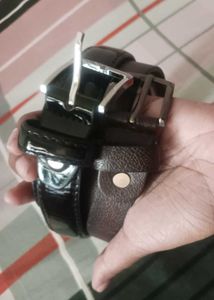 Glossy Black &amp; Textured Brownish Belt