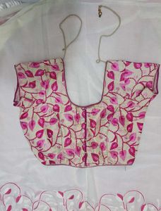 Elegant Pink &amp; Creme colour Embroidered Saree