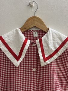 Gingham Sailor Collar Shirt Dress