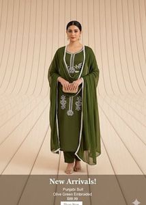 Olive Green Embroidered Punjabi Suit