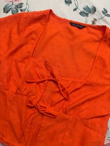 Orange Tie-Front Top