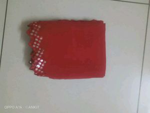 NEW FENCY GEORGETTE CUT MIRROR WORK RED SAREE