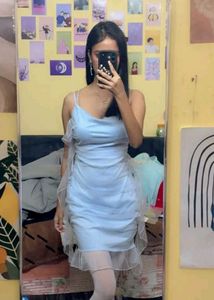 Blue Ruffle Detail Mini Dress