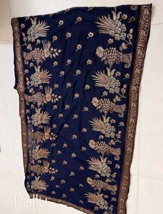 Navy Blue Saree with Exquisite Embroidered Blouse