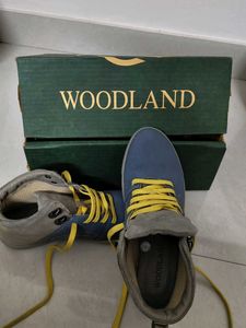 Blue and gray high top shoes