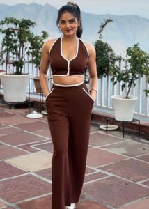 Brown Crop Top & Pants Set