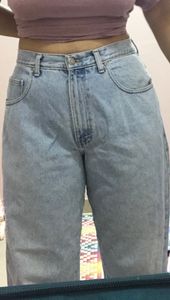 high waisted , loose straight fit pants