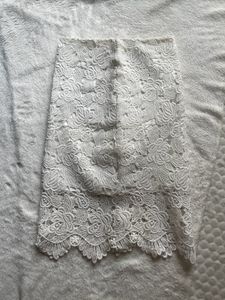High Waisted White Lace Midi Skirt