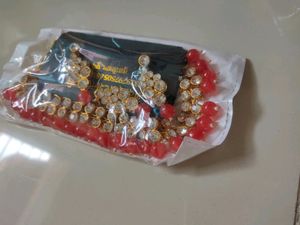 Nice Red Color Necklace With Earrings And Bindi