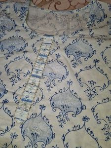 Blue &amp; White Printed Kurta Set