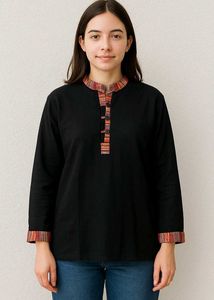 UNISEX Black Long Sleeve Pahadi Kurta with Trim